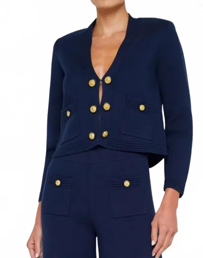 L'AGENCE CATIE V-NECK KNIT BLAZER IN MIDNIGHT/GOLD