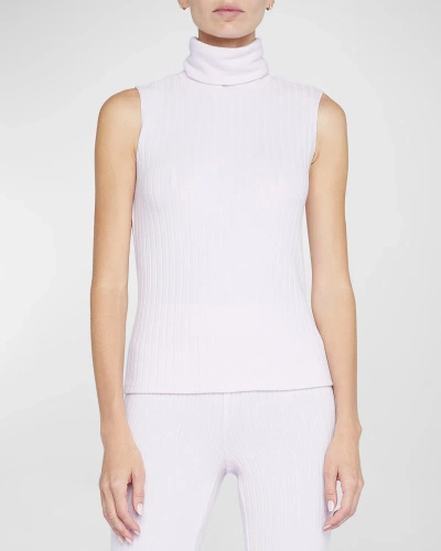 L Agence Ceci Sleeveless Rib-knit Turtleneck Top In Lilac Snow