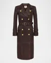 L'agence Celina Leather Trench Coat In Chocolate