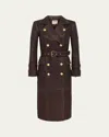 L'agence Celina Leather Trench Coat In Chocolate
