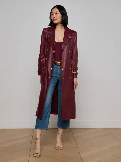 L Agence Celina Leather Trench Coat In Burgundy