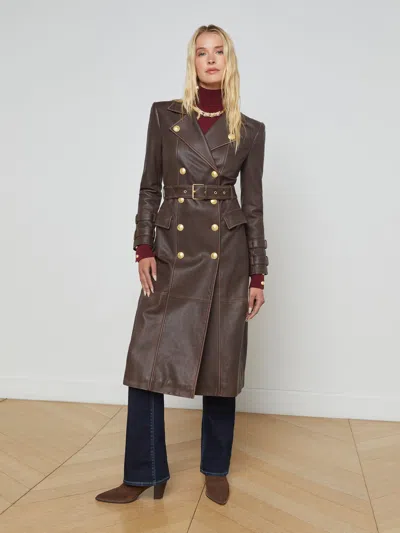 L Agence Celina Leather Trench Coat In Chocolate