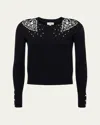 L Agence Cesca Crystal Heart Cropped Top In Blackcrystal