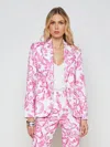 L Agence Chamberlain Blazer In White Pink Mediterranean Tile