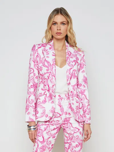 L Agence Chamberlain Blazer In White Pink Mediterranean Tile