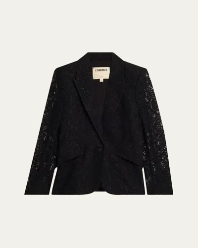 L Agence Chamberlain Floral Lace Blazer In Black