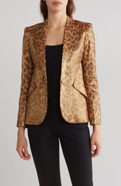 L Agence Chamberlain Leopard Blazer In Gold Multi Foil Large Cheetah