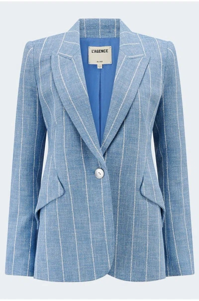 L Agence Chamberlain Pinstripe Blazer In Sky Blue White