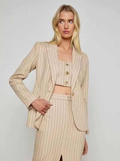 L Agence Chamberlain Pinstriped Blazer In Tan/brown Pinstripe
