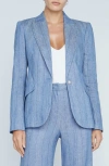 L Agence Chamberlain Linen-blend Blazer In Slate Blue Pinstripe