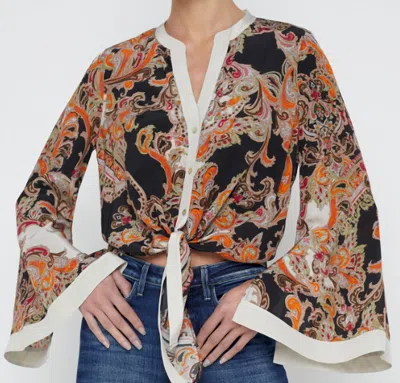L Agence Charlize Bell Sleeve Blouse In Tonal Tan Paisley In Multi