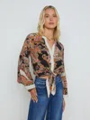 L Agence Charlize Bell Sleeve Blouse In Tonal Tan Paisley In Tonal Tan Paisley Medallion