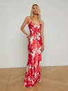 L Agence Charmaine U-neck Silk Gown In Red/ivory Ikebana