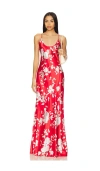 L Agence Charmaine U-neck Silk Gown In Red & Ivory Ikebana