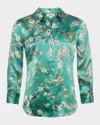 L Agence Cherry Blossom Dani Silk Blouse In Teal M Wc Cherry Blssm