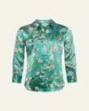 L Agence Cherry Blossom Dani Silk Blouse In Teal M Wc Cherry Blssm