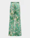 L Agence Cherry Blossom Pilar Wide-leg Pants In Teal M Wc Cherry Blssm