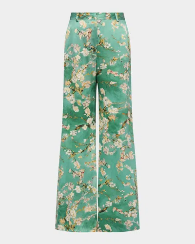 L Agence Cherry Blossom Pilar Wide-leg Pants In Teal M Wc Cherry Blssm
