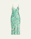 L Agence Cherry Blossom Seridie Mid-length Slip Dress In Teal M Wc Cherry Blssm
