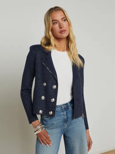 L Agence Chia Knit Biker Jacket In Midnight/nickel