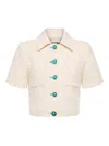 L Agence Chita Floral Embossed Short-sleeve Jacket In Neutral