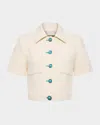 L Agence Chita Floral Embossed Short-sleeve Jacket In Neutral