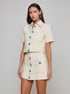 L Agence Chita Floral Embossed Short-sleeve Jacket In Neutral