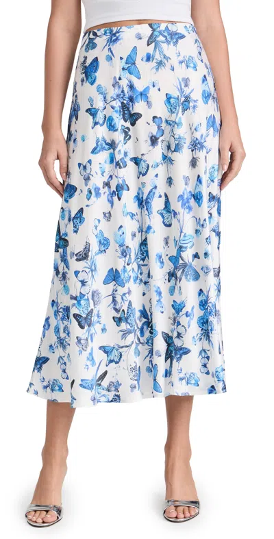 L Agence Clarisa Midi Skirt In White/blue Tonal Butterflies