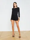 L Agence Clark Distressed Denim Short In Noir Destruct