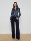 L'agence Clayton Wide Leg In Navy Velvet In Midnight