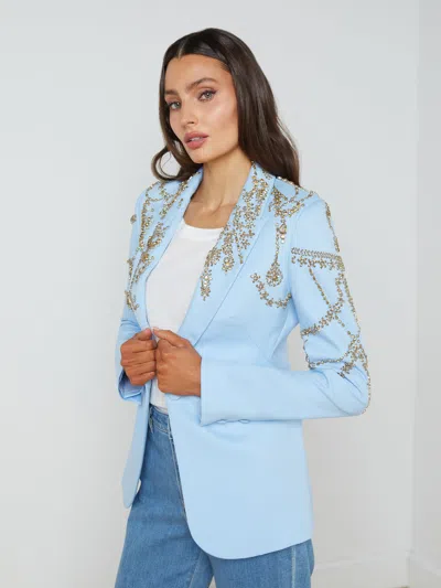 L Agence Clementine Crystal-embellished Blazer In Light Blue/gold Crystal