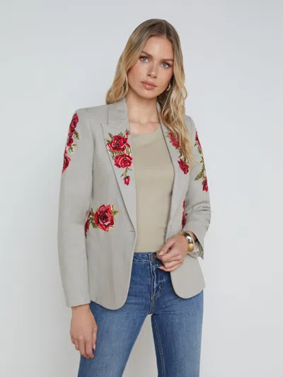 L Agence Clementine Embroidered Blazer In Gray