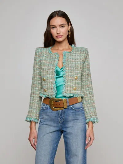 L Agence Clydie Cropped Tweed Jacket In Green