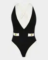 L Agence Colorblock Chic Lisa Plunge One-piece Swimsuit In Black