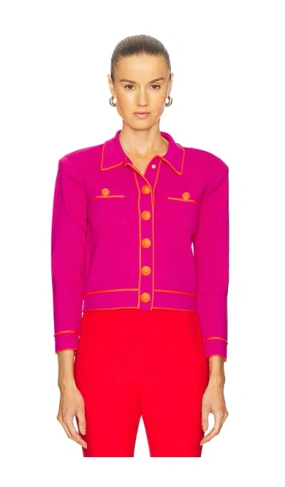 L Agence Contrast Trim Cropped Cardi In Fuchsia