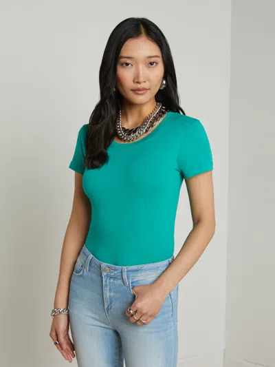 L Agence Cory Cotton Scoopneck Tee In Bright Jade