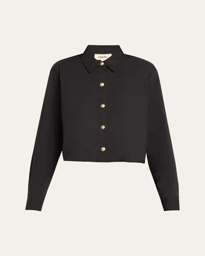 L Agence Cosette Cropped High-low Shirt In Blackgold
