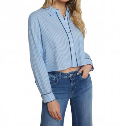 L Agence Cosette Cropped Poplin Shirt In Slate Blue/ Ivory Stripe