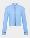 L Agence Cosette Stripe Cropped Shirt In Slate Blueivory Stripe