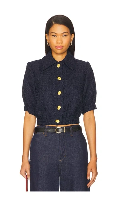 L Agence Cove Crop Shirt Sleeve Jacket In Blue
