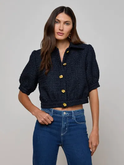 L Agence Cove Cropped Tweed Jacket In Blue