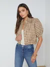 L Agence Cove Cropped Tweed Jacket In Dark Cappuccino/gold Tweed