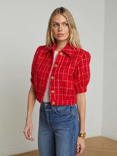 L Agence Cove Cropped Tweed Jacket In Red/hot Pink Plaid
