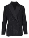 L Agence Crystal-embellished Double-breasted Blazer In Black