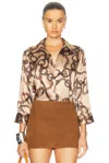 L Agence Dani Multi Chain Printed Silk Blouse In Almond & Brown Oversized Chain