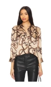 L Agence Dani Multi Chain Printed Silk Blouse In Almond & Brown Oversized Chain