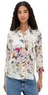 L Agence Dani Silk Charonda Butterfly Blouse In Vintage White Multi In Multi
