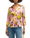 L Agence Dani Lemon Print Silk Blouse In Multi