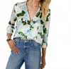 L Agence Dani 3/4 Sleeve Blouse In Ivory/light Blue Hydrangea In Neutral
