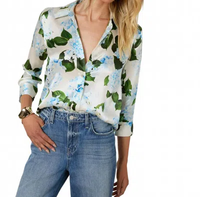 L Agence Dani 3/4 Sleeve Blouse In Ivory/light Blue Hydrangea In Neutral